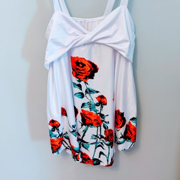 White Babydoll Red Rose Graphic Print Tank Top 2XL - Picture 2 of 7